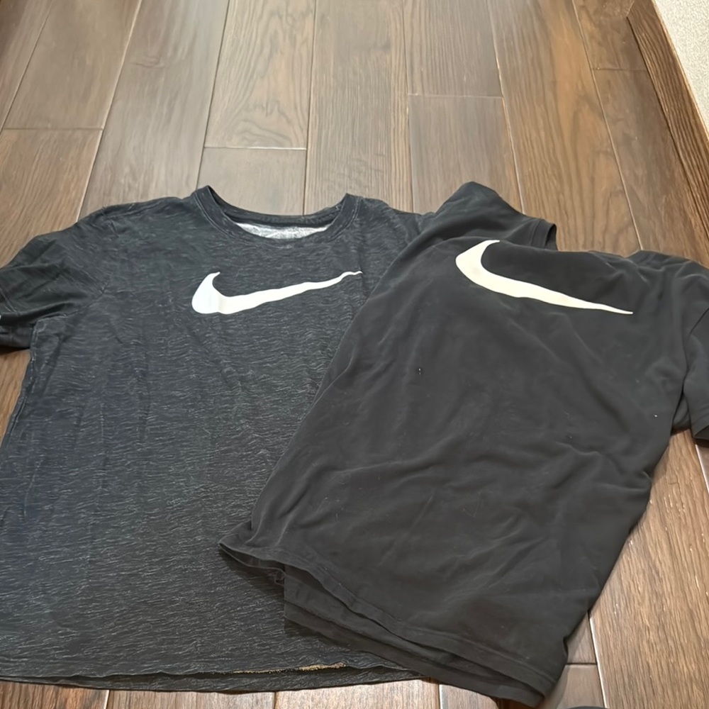 Nike Black and Gray T-Shirts with Logo women’s medium